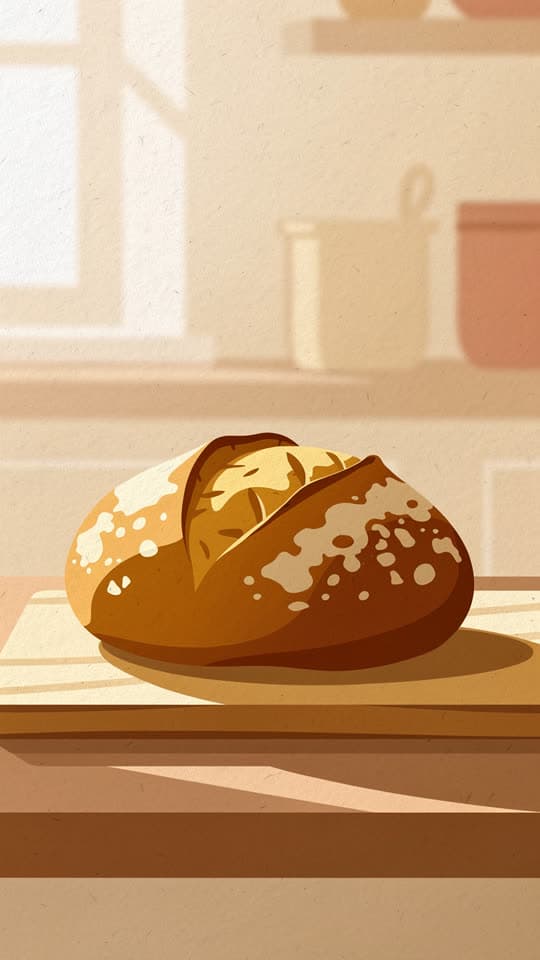 Um pão de fermentação natural sobre a bancada da cozinha